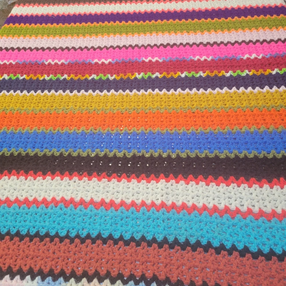 Vintage Multi-Color Handmade Crochet Afghan‎